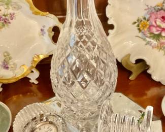 Waterford Crystal - Mantle Desk Clock,  Decanter and spoon rest