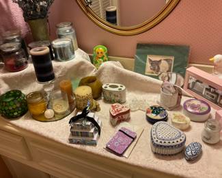 Assortment of candles and other knickknacks