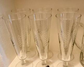 Vintage Pilsner Glasses Cut Rain Pattern Mint