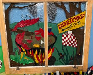 Handpainted glass of a crawfish pot