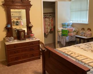 Antique Victorian marble top dresser and mirror