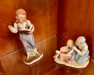 Vintage Lefton Teacher Figurine w/ Books & Grandfather & Grandson Building Dog House Figurine Father’s Day