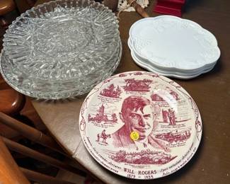 MILK GLASS SNACK PLATES, AND GLASS SERVING PLATES