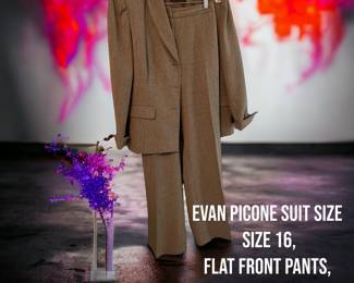 Evan Picone Suit - size 16; flat front pants, three button jacket