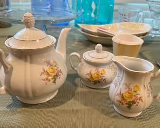 Tea pot; sugar and creamer set