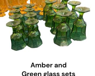 Amber and Green Glass Sets