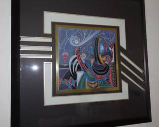 Suspended framed art.