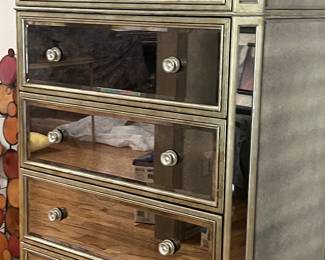 Elegant Mid Century Mirrored Chest of Drawers. Super cool design work. Sells for $1200. Or more. Our price $750.00