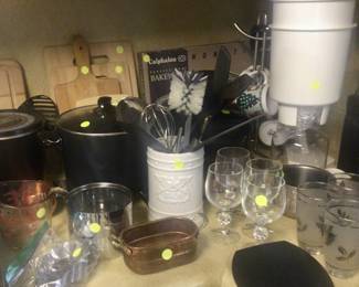 Coffee brewer, fryers, glassware, cutting boards