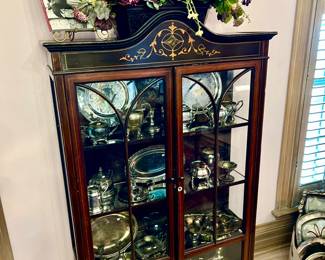SWEET CURIO CABINET FULL OF SILVER.