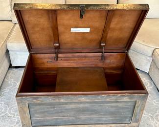 Pottery Barn Rustic Chic Trunk with Zinc Metal Lift Top with large Storage.