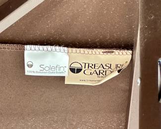 Take a look at this very unique Patio Table and Chairs.  Made from Aluminum Cast with Lattice Woven Style in the Chairs and Table.  The design features a Copper Element to the Chairs, Table and Umbrella Stand. The Table is 72" Long and 41" Wide.  There are 2 Swivel Rockers and 4 Dining Chairs. The cushions are in great condition by Sunbrella and  the Umbrella is from Garden Treasures and in Rectangular in shape . Purchased from Great Escape.