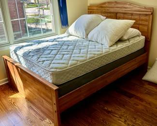 Pine Bedframe with Mattress and Boxspring.  Similar to "This Ends Up" Style