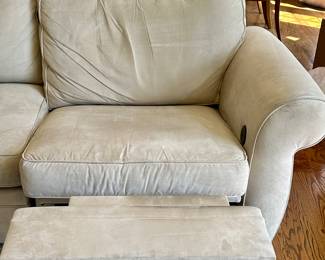 Check out this Beautiful Pearce Rolled Arm Sectional by Pottery Barn. Includes: 2 Loveseats, 1 Right Arm Chaise, 1 Wedge and 1 Left Arm Power Recliner.  Down Blend Wrapped Cushions with Performance "Everydaysuede" in Stone color.