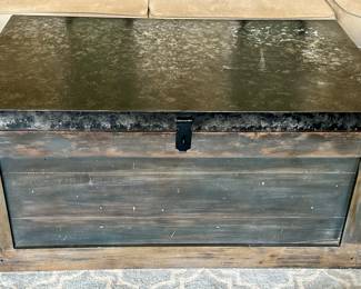 Pottery Barn Rustic Chic Trunk with Zinc Metal Lift Top with large Storage.
