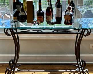 Wrought Iron and Glass Bar or Sofa Table.
