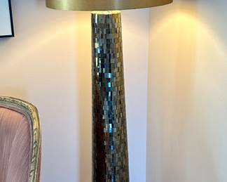 Beautiful Mirrored Glass Mosaic Floor Lamp with Gold Shade