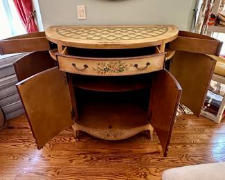 Beautiful Demi-Lune Bar/Foyer Laquered Cabinet with great storage.  