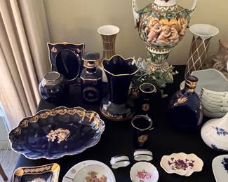 Just a sampling of the many tables full of fine smalls.  This table in the living room features Limoge, Rosenthal, Capodimonte, and other fine trinkets. 