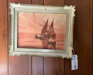 Early 20th C. Ships Oil on Board
