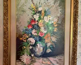 Wonderful Vibrant Mid Century Modern Floral Still life on Canvas. 
