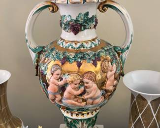 Large Italian Capodimonte pottery urn.  Mid 20th C. 