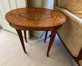 Marquetry Inlaid Italian Music Box Table, Mid 20th C. 