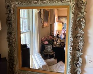 Ornate Paint Decorated Rococo Wall Mirror