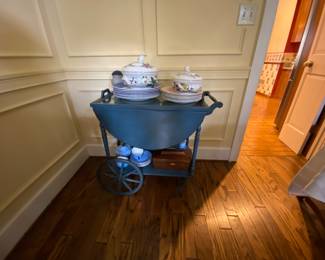Antique tea cart with glass tray top