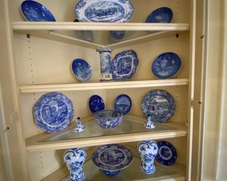 Spode and other blue and white plates