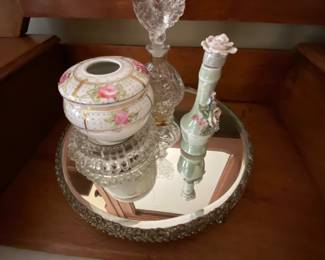 Vintage perfume bottles and tray