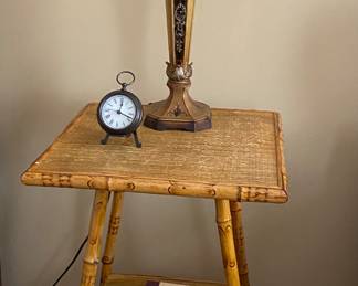 Bamboo table, Vintage lamp