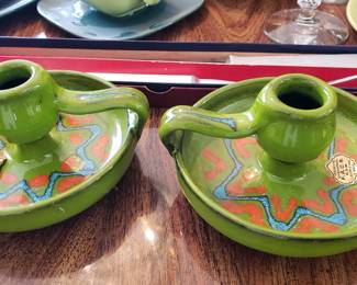 Vintage Mid Century modern Spanish ceramic candle sticks. New with tags