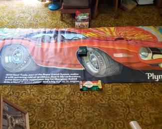 SUPER RARE! Vintage huge Plymouth Hemi Barracuda dealer showroom poster approx 12.5 ft × 4.5ft