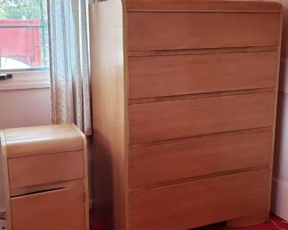 Very solid and tall mid century chest of drawers and nightstand