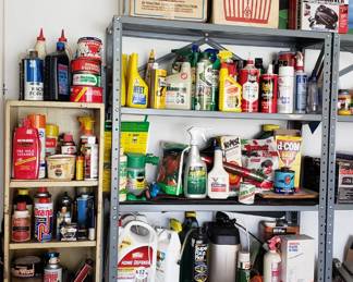 Household chemicals, Coleman cooler, and vintage bug zapper