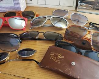 Vintage glasses and sunglasses, including RayBans in original case, and many more than pictured here