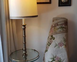 Glass lamp table and rug