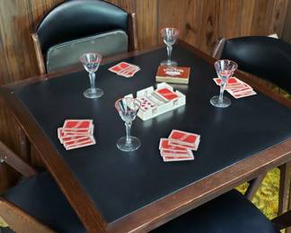Solid wood card table and folding chairs. Canasta, anyone?!