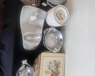 Nambe serving pieces, botanical plates, placemats and more