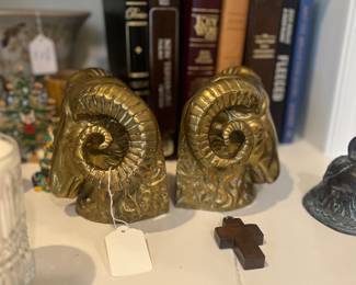 Solid brass ram’s head bookends