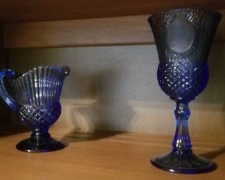 Avon Fostoria cobalt blue George Washington goblets and pitchers (2 each)