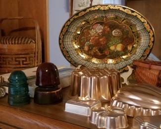 Variety of antique and vintage items; Longaberger baskets