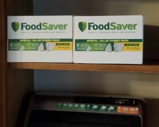 Food saver and saver bags; vintage glass pie plate