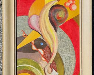 Unsigned modernist painting. 1940s. Oil on masonite.