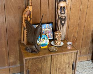 Mid century record cabinet, giraffe, swordfish 