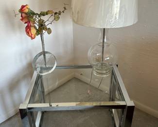 Mid century table, lamp, vase