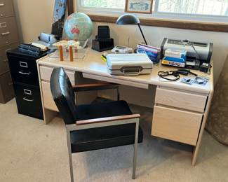 Office supplies, mid century chrome/vinyl chair, desk