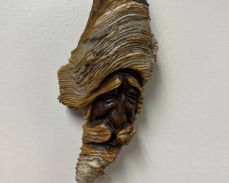  Wooden Spirit Face Carved Signed 