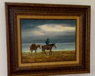 Original Oil on Canvas Western themed Painting Cowboy and Horses